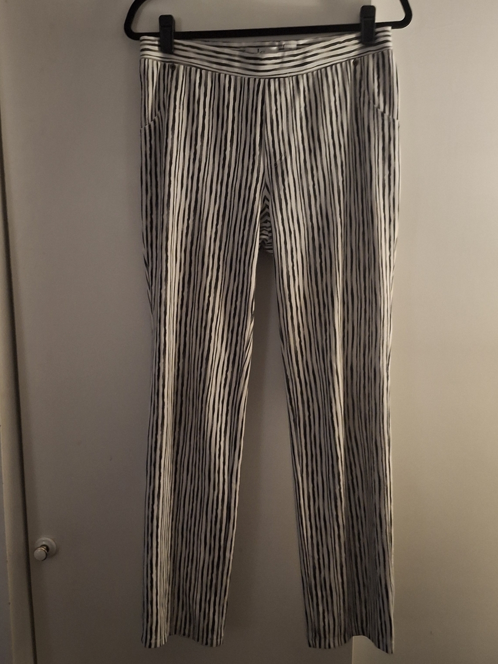 LG Lena Gabrielle Women's Black & White Striped Stretch Dress Pants